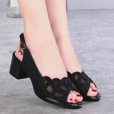 China Fashion Trend Summer High Heel Sandals Fish Mouth Lace Women's Sandals Low Heel for sale