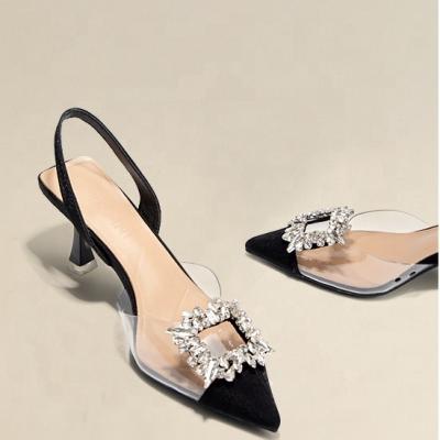 China Fashion trend ladies party fashion female clear thick heel sandals with decoration shoes ladies girls for sale