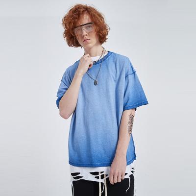 China Wholesale Breathable Reversible Acid Wash Cotton Gradient Oversized T-Shirt Men for sale