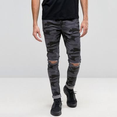 China Breathable Super Skinny China Men Camouflage Printed Jeans Knee Ripped Camouflage Jeans for sale