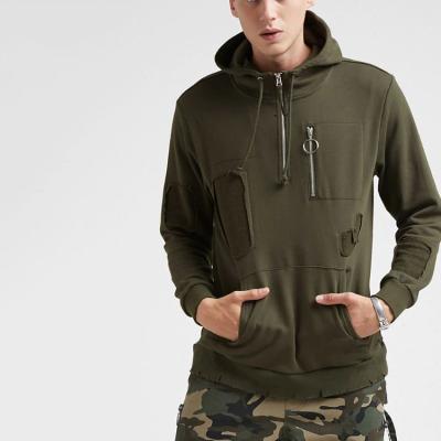 China Anti-pilling Wholesale Custom Blank Zipper Half Up Ripped Hoodies For Men With Chest Pocket for sale