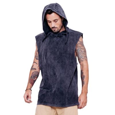 China Wholesale Mens Acid Washed Custom Tank Top Anti-pilling Hood Sleeveless Tank Top for sale