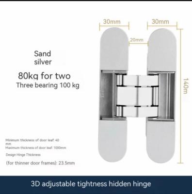 China Satin Nickel Stainless Steel 180° Opening Hidden Cross Hinge 3D Invisible Hinge for sale