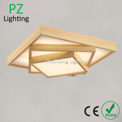 China 3 tiers square wood ceiling lamp for residential lighting or hotel project lighting for sale