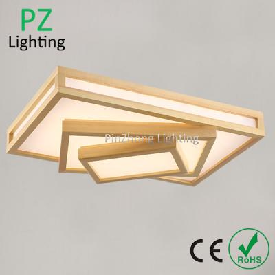 China 3 tiers rectangle wood ceiling lamp with SMD LED light,high quality Thailand Oak wood for sale