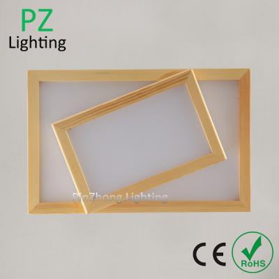 China TWO tiers rectangle wood ceiling lamp with SMD LED light,high quality Thailand Oak wood for sale