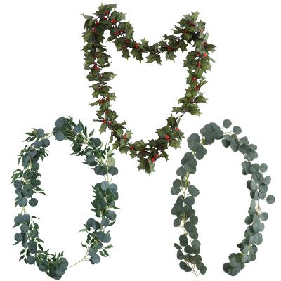 China Home Decor Artificial Silver Dollar Eucalyptus Wreath With Willow Leaves Christmas Greenery Garland For Wedding Party Decor for sale