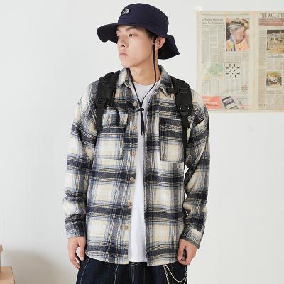 China Anti-pilling New Fall 2021 Flannel Plaid Shirt Casual Loose Men's Sun Coat Shirt for sale