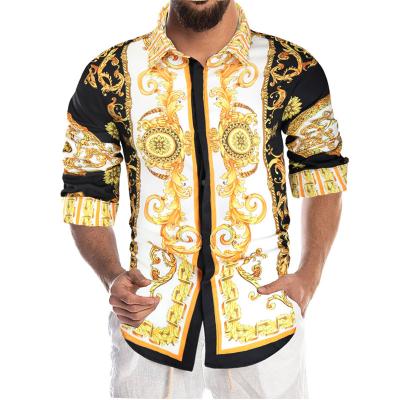 China 2021 Anti-pilling Shirt Men's Long Sleeve Hawaiian Style Shirt 3D Digital Print Stylish Slim Shirt for sale