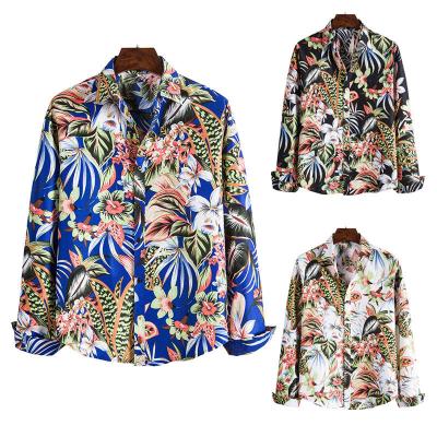 China Anti-pilling 2021 New Fashion Long Sleeve Shirt Thin Number Printing Shirt Casual Hawaiian Floral Style Shirt for sale