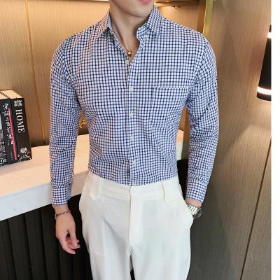 China Cotton sense shirt of the trend of anti-pilling plaid men's high shirt business casual dress shirt pure thin wool flannel floor for sale