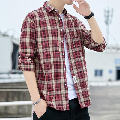 China Handsome Casual Soft Coat Spring And Autumn Plaid Anti-pilling Shirt Men Long Slim Sleeve Shirt for sale