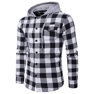 China New fashion autumn and winter plaid pocket decoration men's casual denim shirt hooded coat men anti-pilling for sale