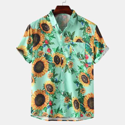 China New professional wholesale men's anti-pilling men's short sleeve casual shirt fashion sunflower print for sale