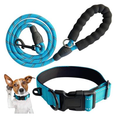 China Nylon Reflective Adjustable Plastic Loop Handle Foam Leash Rope Padded Breathable Dog Collar for sale