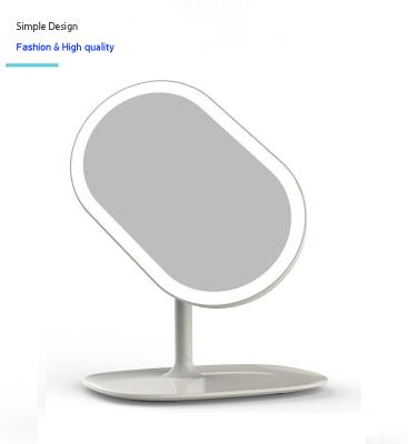 China High Quality Oval Desktop Vanity LED Rechargeable Makeup Mirror 360 Degree Cosmetic Mirror With 10x Small Mirror for sale