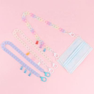 China Cute Hot Candy Acrylic Bear Chains Glass Reading Kids Lanyard Neck Chains Hanging Holder Facemask for sale