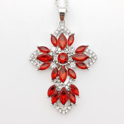 China Religious Trendy Cross Necklace For Men Women Cherish Memories Jewelry To Keep Someone Close To You Red Marquise Crystal for sale