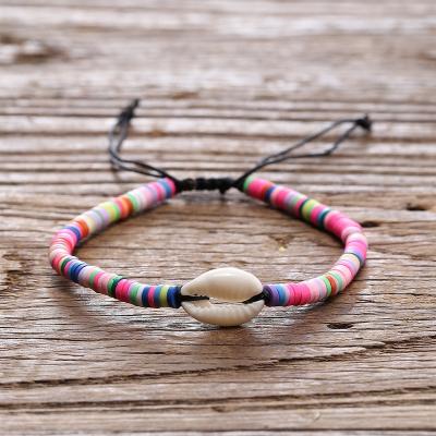 China BOHEMIA Color Handmade Seashell Rope Jewelry Wholesale Woven Adjustable Bracelet For Girls for sale