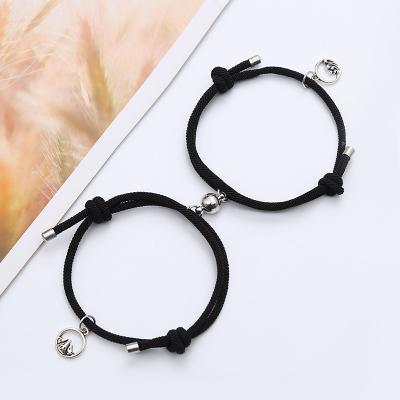 China 2021 Romantic 2 Pcs Couple Friendship Magnetic Bracelet Rope Relations Adjustable Handmade Bracelets for sale