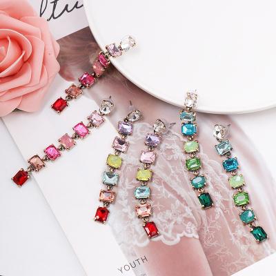 China New Fashion TREND Crystal Long Dangling Geometric Gold Alloy Plated Stud Earrings For Women Jewelry for sale