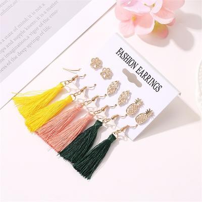 China 2022 TRENDY Fashion Style Korean Leaf Geometric Tassel Long Earrings Set Crystal Stud For Women Jewelry for sale