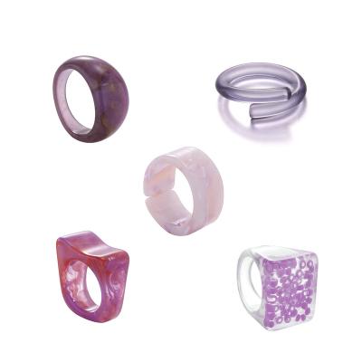 China New FASHIONABLE Creative Minimalist Multi Colored Resin Ring Set For Party Acrylic Adjustable for sale