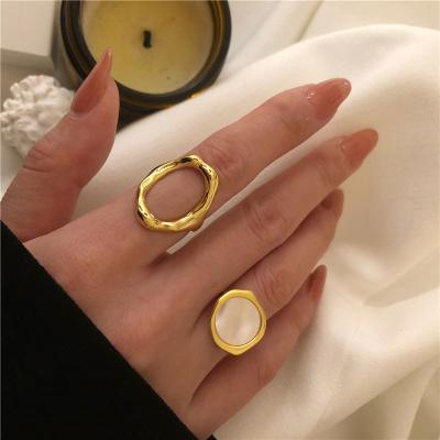 China Round Hollow Ring Women Adjustable Open Ring For Finger Halo Geometric Shell Ring Gold Silver Romantic Fashion for sale