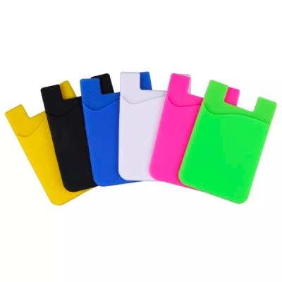 China Eco-friendly Custom Printed Adhesive Logo Card Holder Silicone Cell Phone Wallet For Promotions for sale