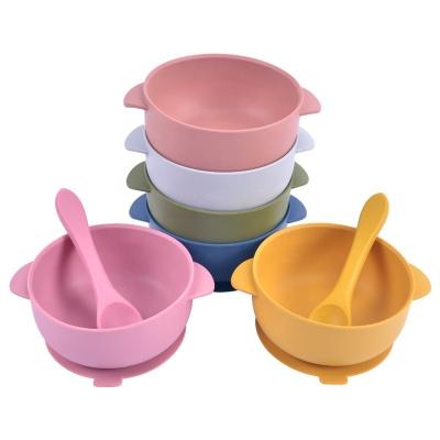 China BPA Free Silicone Baby Feeding Bowl and Spoon BPA Free Reusable Food Baby Feeding Bowls Baby Tools Safe Suction Bowl for sale