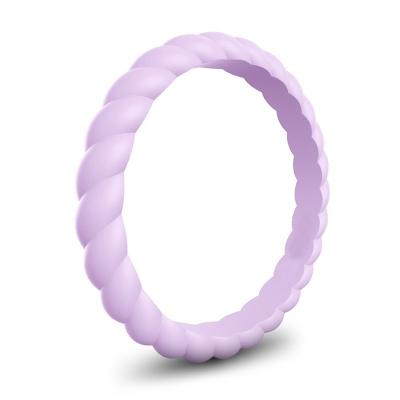 China Eco-friendly Skin Safe Silicone Wedding Ring For Women Thin Stackable Braided Rubber Wedding Bands for sale