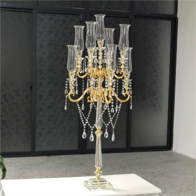 China Wholesale 9am Wedding Decoration ZT-200S Tall Gold Crystal Candelabra For Wedding Centerpieces for sale