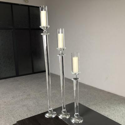 China Wedding Crystal Candelabra ZT-026T Tall Glass Crystal With Socket Pillar Candle Holder For Weddings for sale