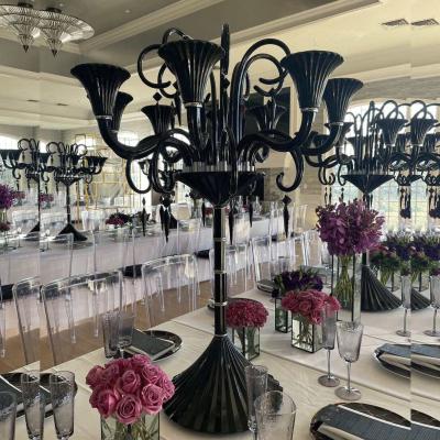 China ZT-524 Contemporary Luxury Tall Black Crystal Party Decoration Candelabras For Wedding Centerpieces for sale