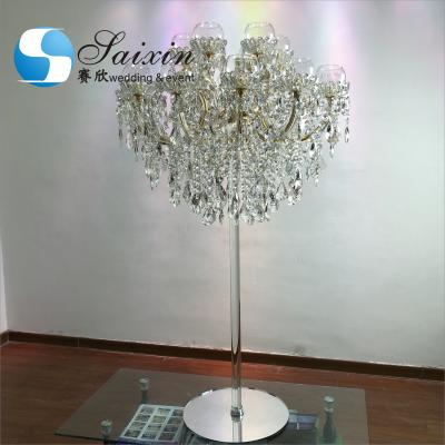 China ZT-325L Large Crystal / Metal Wholesale Candelabra Wedding Candelabra With Hanging Crystal Decoration for sale