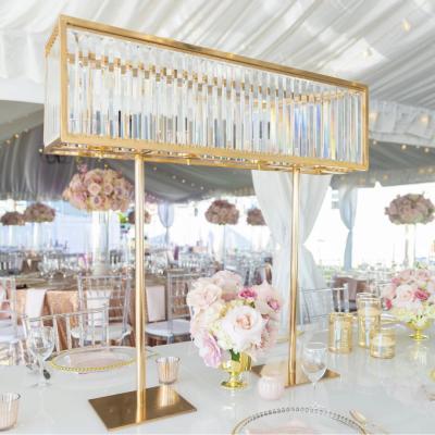 China ZT-456 Wedding Decoration Party Supplies Hanging Crystals Chandelier Gold Flower Stands Bling Wedding Centerpieces for sale