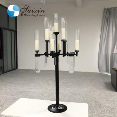 China ZT-530 Gorgeous Glass Vase Plug Metal Wedding Gold Candelabras With Glass Chimney for sale