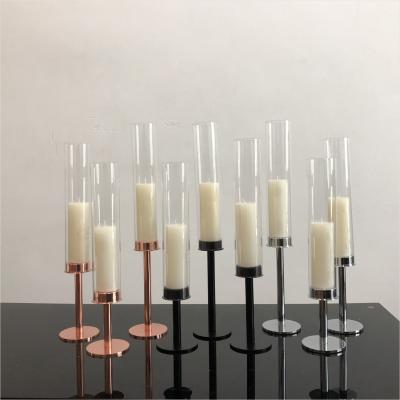 China ZT-007S Gorgeous Customized 3 Piece Metal Home Candle Holder Black Silver Rose Gold Classic Elegant Set for sale