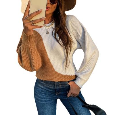 China New Arrive Breathable 2021 Winter Fashion Contrast Loose Color Girls Youth Knitted Oversized Causal Pullover Women Sweater for sale