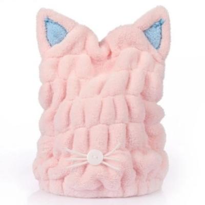 China New Coral Velvet Hair Towel Compressed Superb Thick Absorbent Hair Towel With Cat Ears for sale