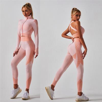 China New Design Women Breathable Sports Invest Bra Yoga Pants Fitness Seamless Yoga Suit Female Yoga 3pc Set for sale