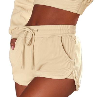 China Anti-wrinkle ladies casual striped yoga shorts pocket running sport casual shorts for sale