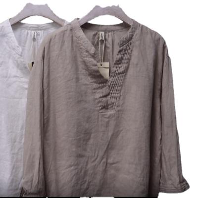 China Solid Color Long Sleeve V-Neckline Anti-pilling Blouse Tops for sale