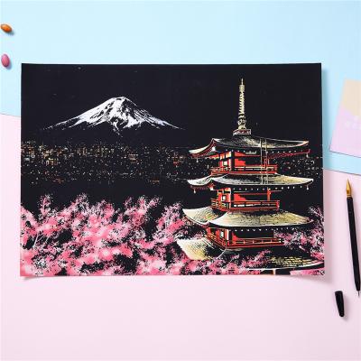 China American World Famous Attractions Art Rainbow Scratch Notepad Style Scratch Paper For Kids Adult DIY Handmade Wall Black Scratch Paper for sale