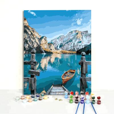 China CLASSIC 30x40 40x50 Italy Landscape Lake Braies Famous Boat Painting Diy Handpainted Painting By Numbers for sale