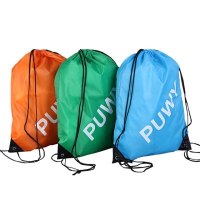 China Fashion Custom Promotional Logo 210D Polyester Nylon Drawstring Backpack Sports Bag for sale