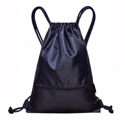 China Fashion Promotional Polyester Sports Gym Football Basketball Nylon Zipper Pouch Printing LOGO Drawstring Backpack for sale