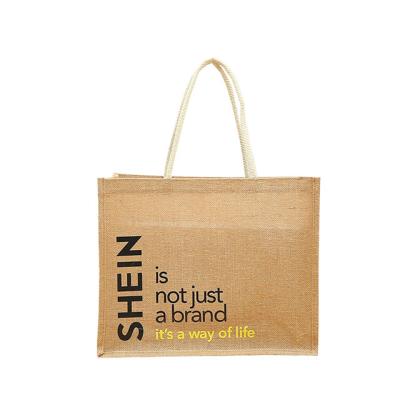 China Printed Grocery Tote Jute Shopping Bag Wholesale Large Handle Tote Promotional Custom Natural Fabric Jute Bag Fruit for sale