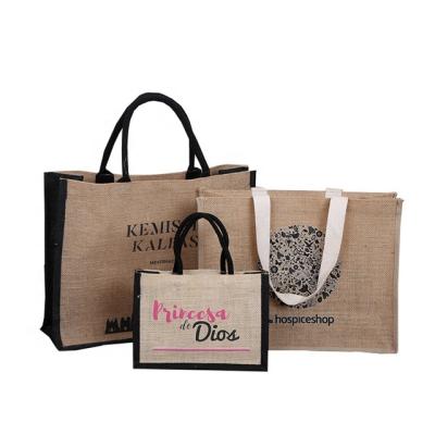 China Handle Tote Top Quality Fashion Custom Embroidery Logo Organic Jute Shopping Bag Printed Jute Tote Bags for sale