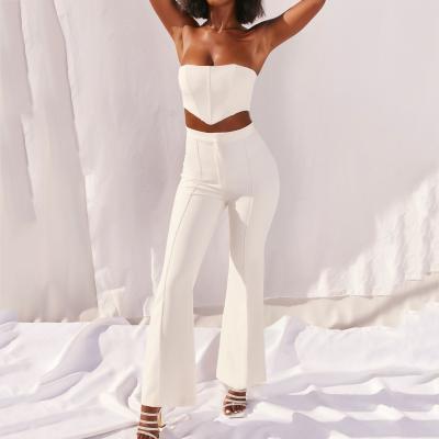 China 2021 Autumn Fashion Navel Bell Bottom Crop Tube Bell Bottom Pants Women's Clothting Two Piece Set QUICK DRY for sale